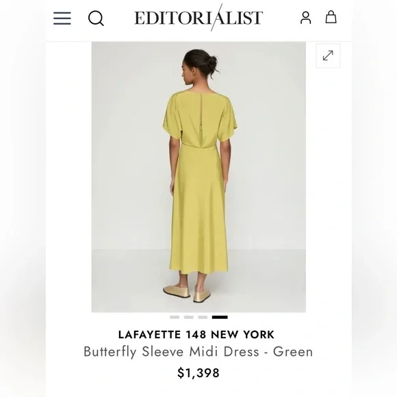 Lafayette 148 butterfly stretch ecru green silk midi long dress NWOT size 6 - Picture 3 of 14